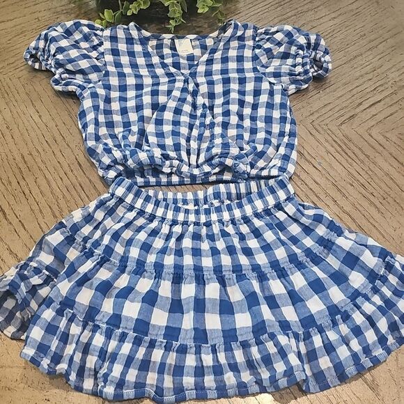 Blue and White Gingham Top and Skirt Set 6X XS 100% Cotton - Picture 10 of 10